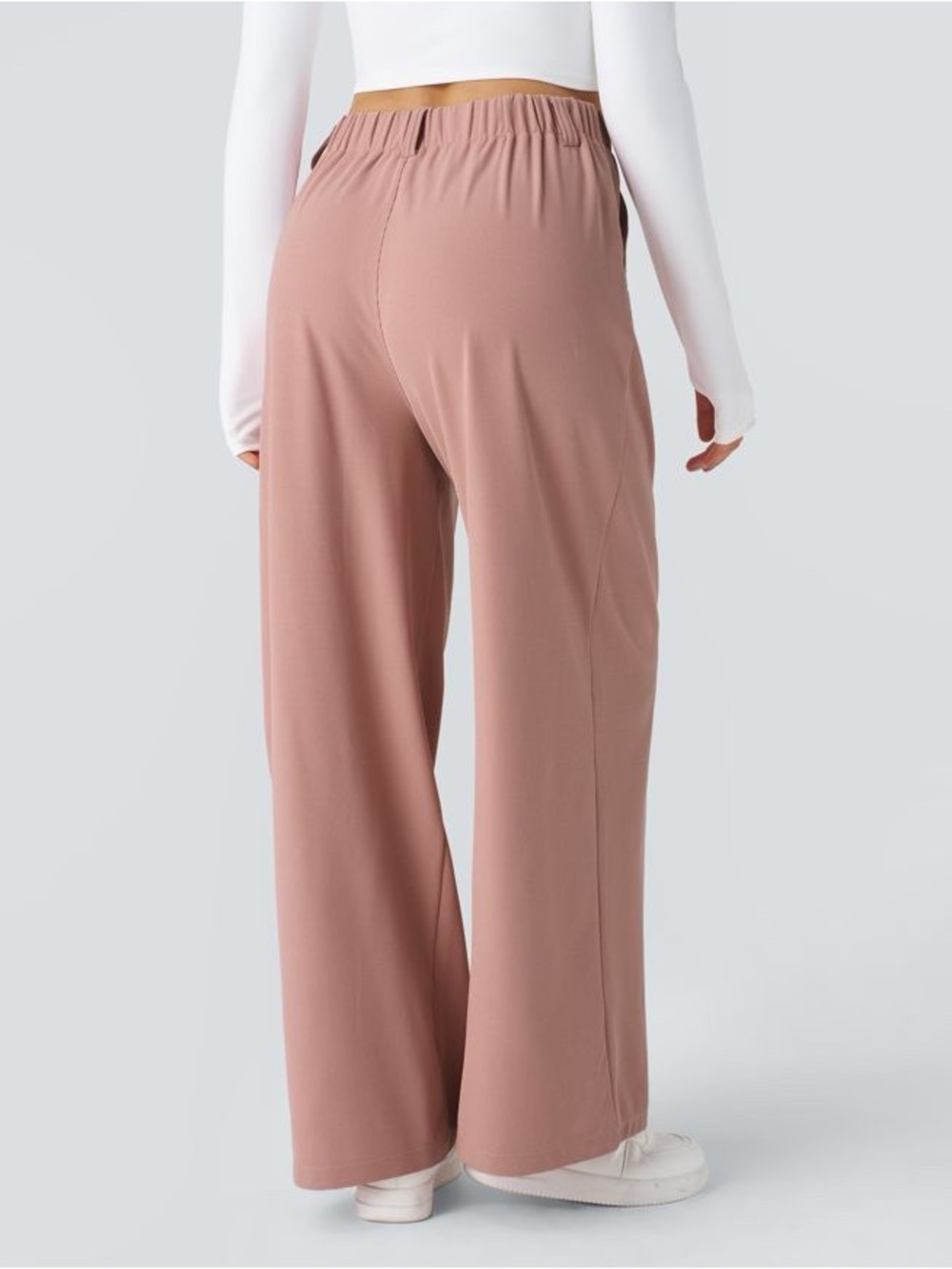 Halara Flex High Waisted Wide Leg Work Pants Large Rose Tan Stretch Pocket - Picture 2 of 5